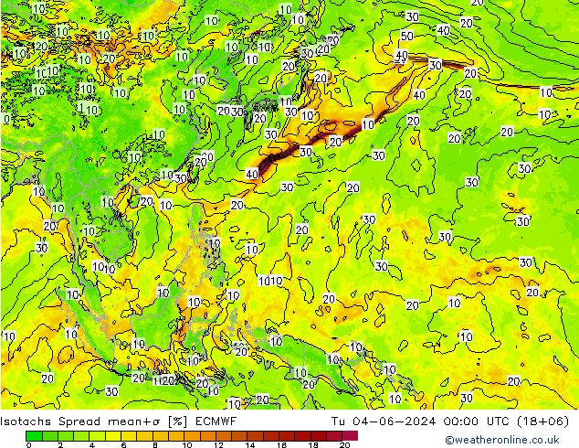 Isotachs Spread ECMWF Tu 04.06.2024 00 UTC