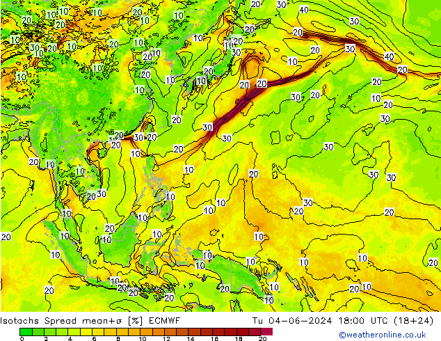 Isotachs Spread ECMWF вт 04.06.2024 18 UTC