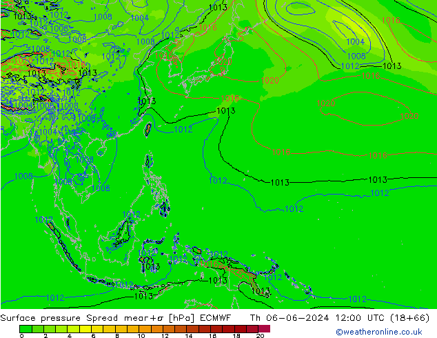 Presión superficial Spread ECMWF jue 06.06.2024 12 UTC