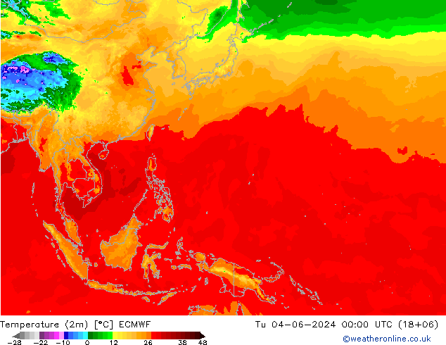 Temperature (2m) ECMWF Tu 04.06.2024 00 UTC