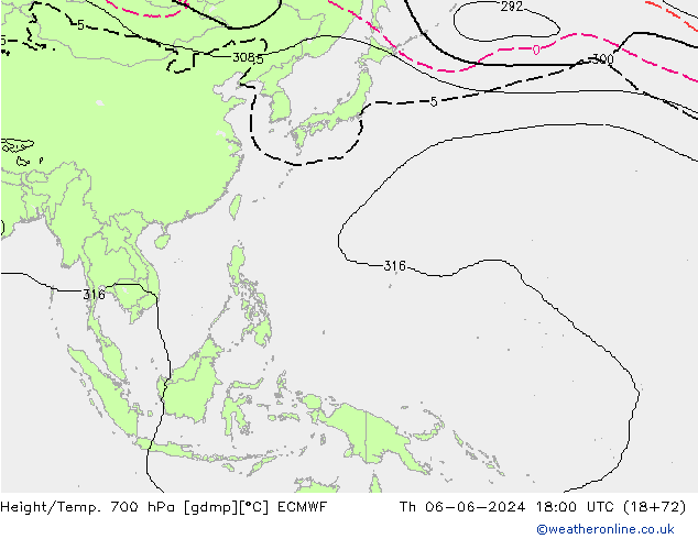 Height/Temp. 700 гПа ECMWF чт 06.06.2024 18 UTC