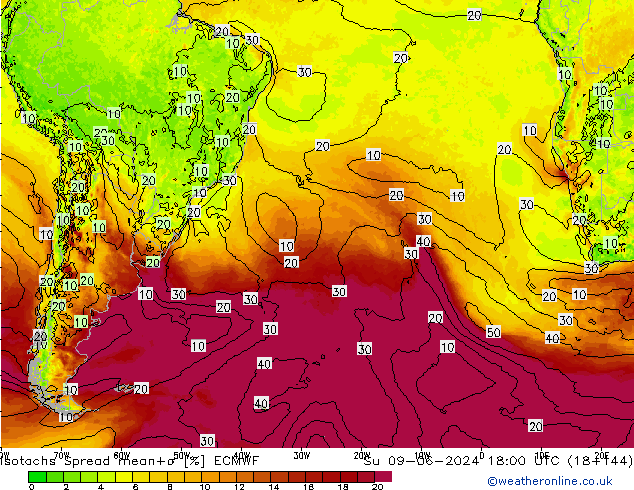 Isotachs Spread ECMWF Su 09.06.2024 18 UTC