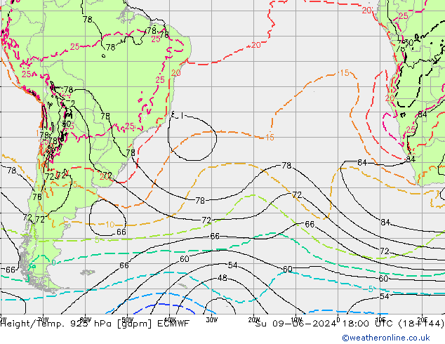 Height/Temp. 925 hPa ECMWF Su 09.06.2024 18 UTC