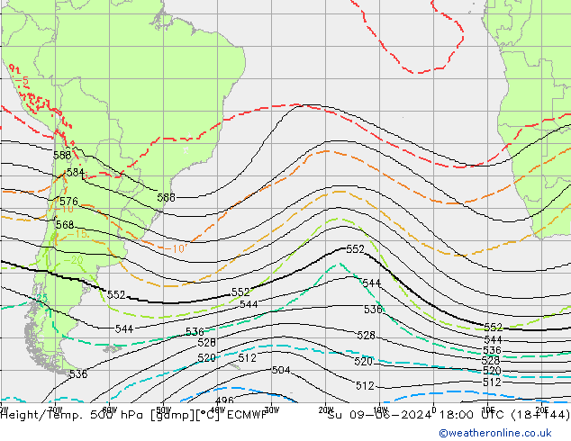 Height/Temp. 500 hPa ECMWF So 09.06.2024 18 UTC