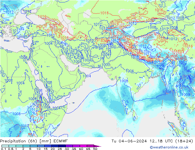 Precipitation (6h) ECMWF Tu 04.06.2024 18 UTC