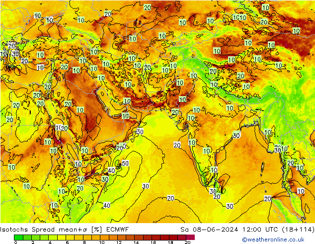 Isotachs Spread ECMWF Sa 08.06.2024 12 UTC