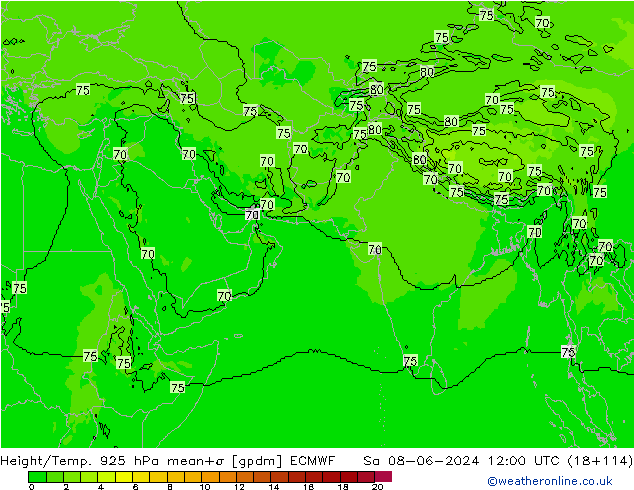 Height/Temp. 925 hPa ECMWF so. 08.06.2024 12 UTC