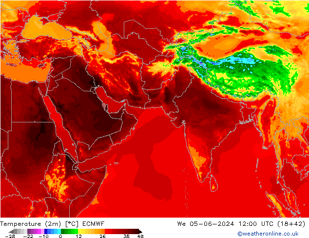 Temperatura (2m) ECMWF mer 05.06.2024 12 UTC