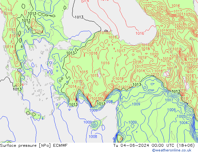 Surface pressure ECMWF Tu 04.06.2024 00 UTC