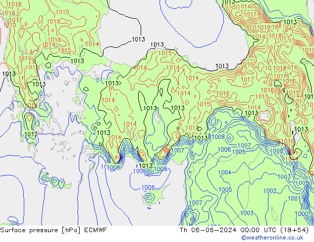 Pressione al suolo ECMWF gio 06.06.2024 00 UTC