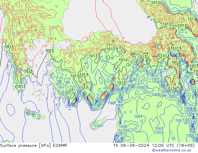 Surface pressure ECMWF Th 06.06.2024 12 UTC