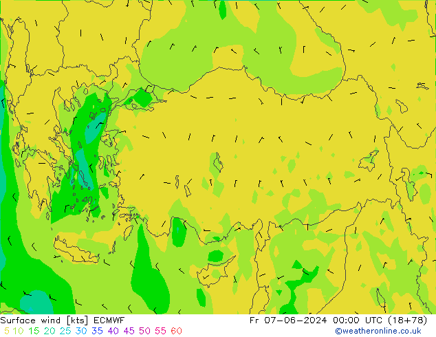 Surface wind ECMWF Fr 07.06.2024 00 UTC