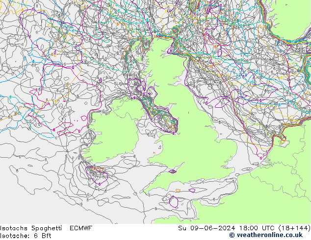 Isotachen Spaghetti ECMWF zo 09.06.2024 18 UTC