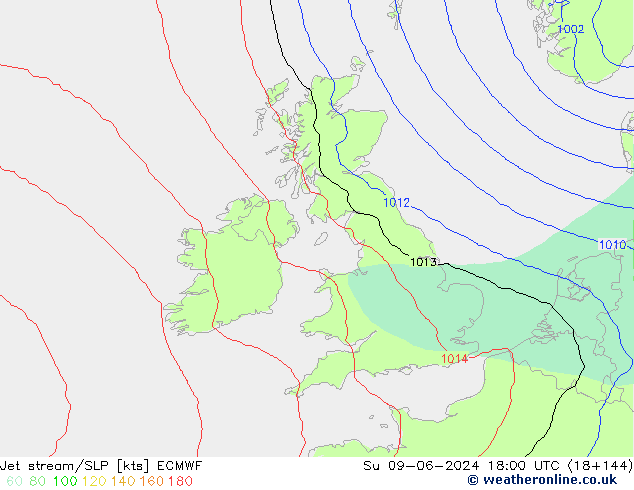 Jet Akımları/SLP ECMWF Paz 09.06.2024 18 UTC