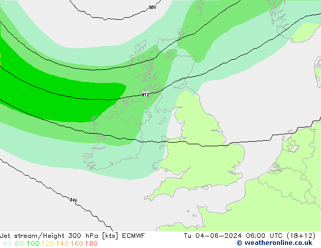 Prąd strumieniowy ECMWF wto. 04.06.2024 06 UTC