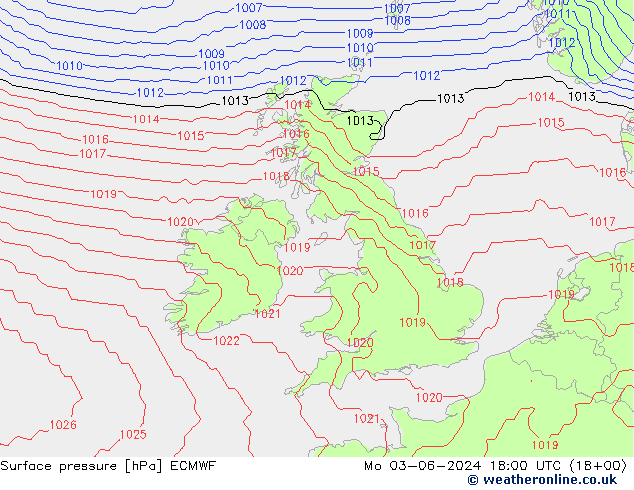 Atmosférický tlak ECMWF Po 03.06.2024 18 UTC