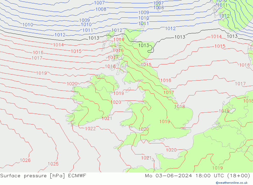 Atmosférický tlak ECMWF Po 03.06.2024 18 UTC