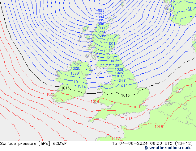 Surface pressure ECMWF Tu 04.06.2024 06 UTC