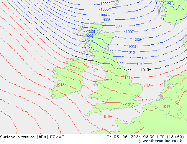 Atmosférický tlak ECMWF Čt 06.06.2024 06 UTC