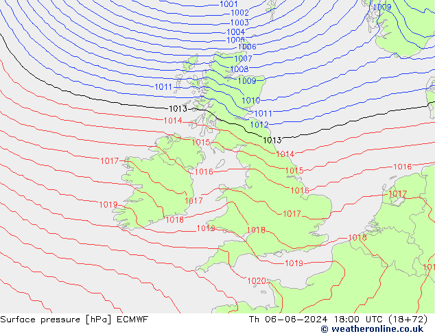 Luchtdruk (Grond) ECMWF do 06.06.2024 18 UTC