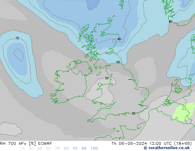 RH 700 hPa ECMWF  06.06.2024 12 UTC