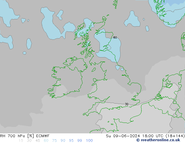 RH 700 hPa ECMWF Su 09.06.2024 18 UTC