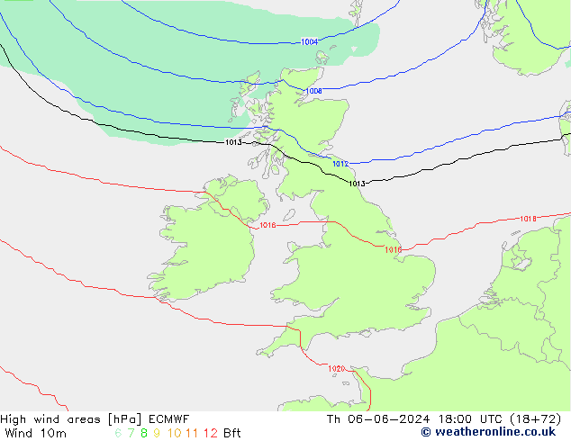 High wind areas ECMWF Th 06.06.2024 18 UTC