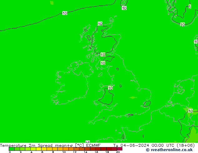 Temperature 2m Spread ECMWF Út 04.06.2024 00 UTC