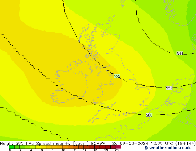 Height 500 hPa Spread ECMWF Su 09.06.2024 18 UTC