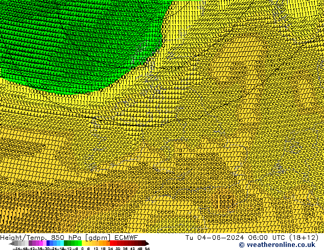 Geop./Temp. 850 hPa ECMWF mar 04.06.2024 06 UTC