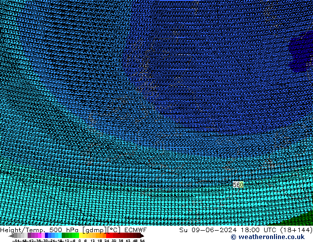 Height/Temp. 500 hPa ECMWF dom 09.06.2024 18 UTC