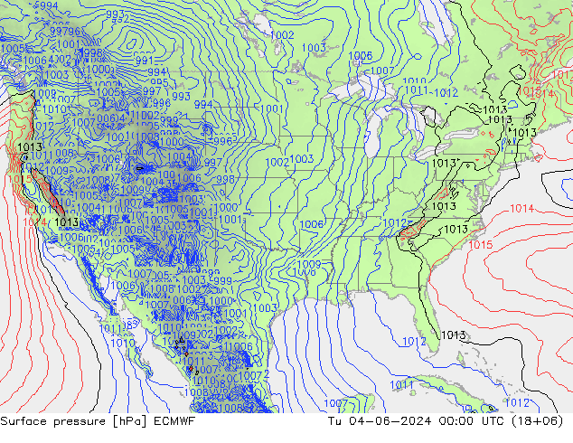 Surface pressure ECMWF Tu 04.06.2024 00 UTC