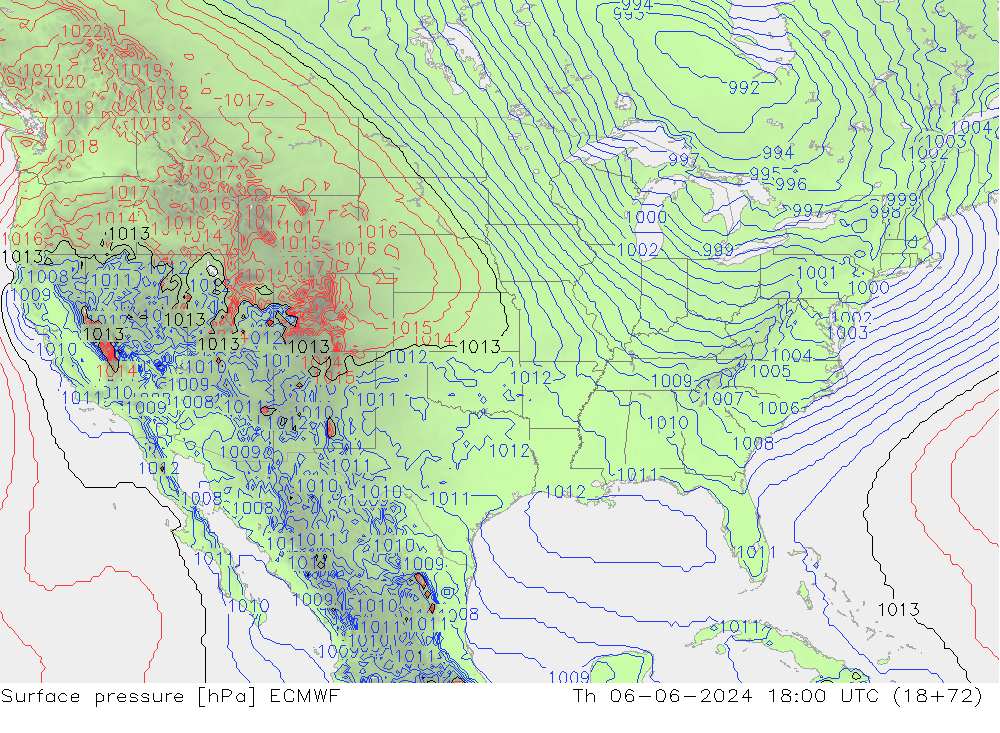 Surface pressure ECMWF Th 06.06.2024 18 UTC