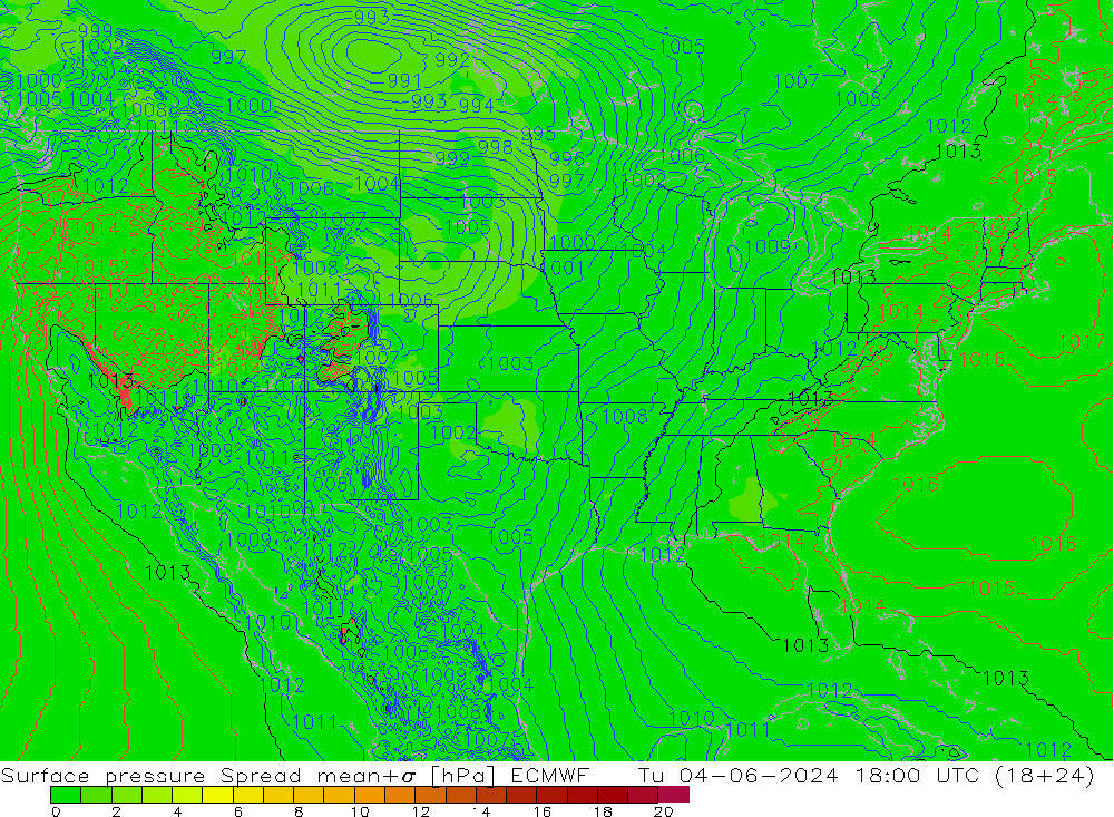 ciśnienie Spread ECMWF wto. 04.06.2024 18 UTC