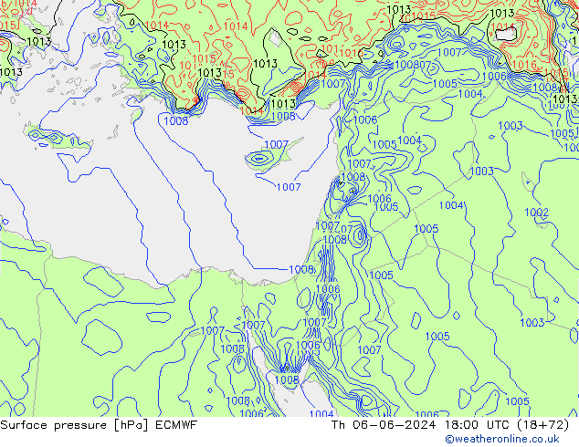 Presión superficial ECMWF jue 06.06.2024 18 UTC