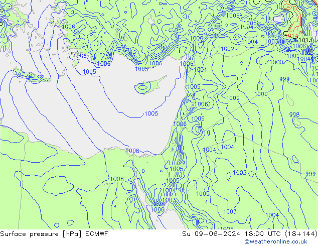 Atmosférický tlak ECMWF Ne 09.06.2024 18 UTC