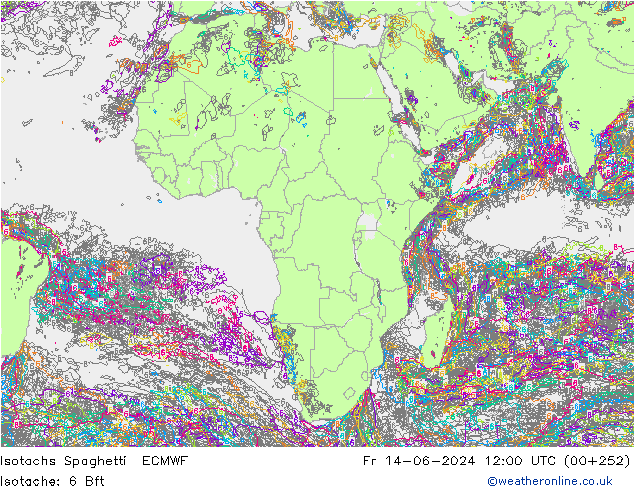 Isotachs Spaghetti ECMWF Sex 14.06.2024 12 UTC