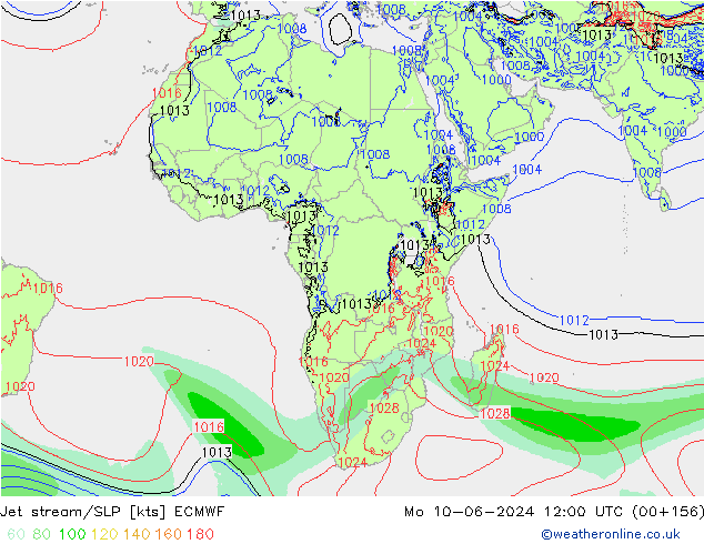 джет/приземное давление ECMWF пн 10.06.2024 12 UTC