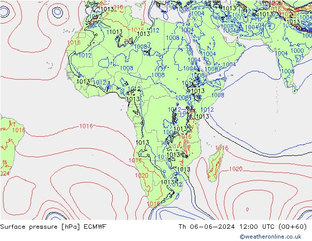 Luchtdruk (Grond) ECMWF do 06.06.2024 12 UTC