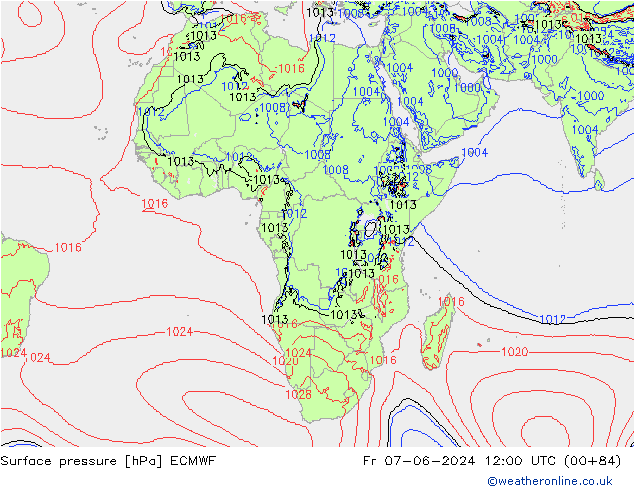 Presión superficial ECMWF vie 07.06.2024 12 UTC