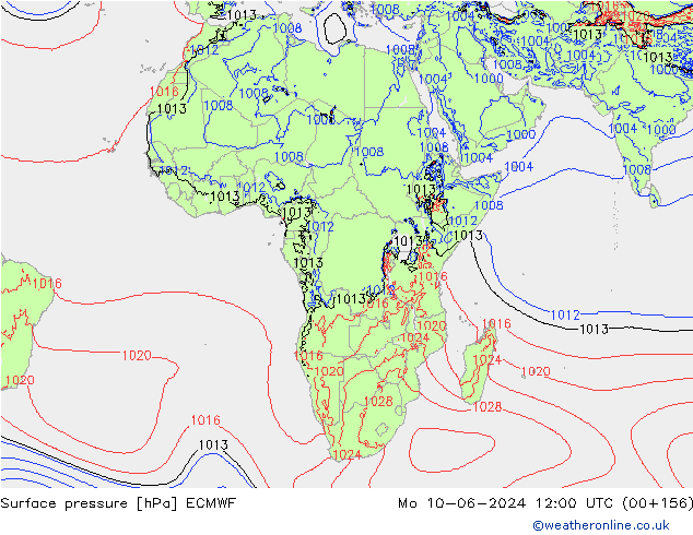 Presión superficial ECMWF lun 10.06.2024 12 UTC