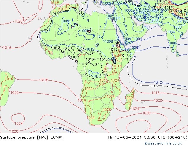 pression de l'air ECMWF jeu 13.06.2024 00 UTC