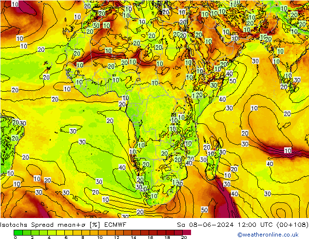 Isotachs Spread ECMWF Sa 08.06.2024 12 UTC