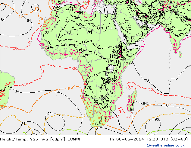 Height/Temp. 925 hPa ECMWF  06.06.2024 12 UTC