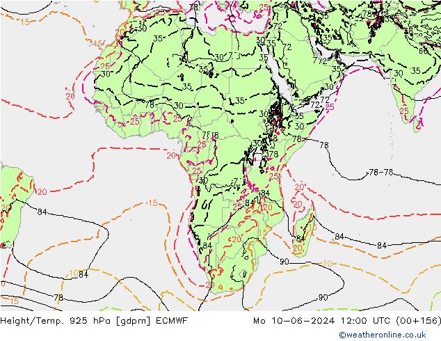 Height/Temp. 925 гПа ECMWF пн 10.06.2024 12 UTC