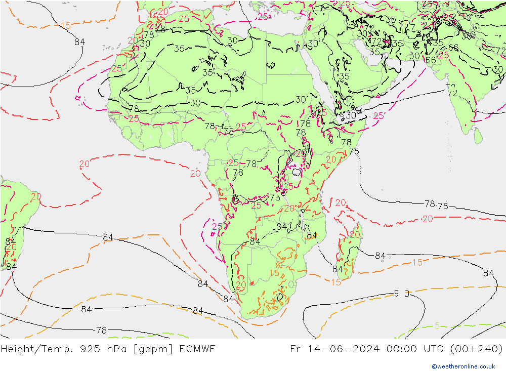 Height/Temp. 925 hPa ECMWF Sex 14.06.2024 00 UTC