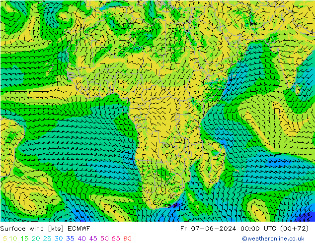 Surface wind ECMWF Fr 07.06.2024 00 UTC