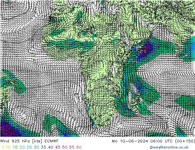 ветер 925 гПа ECMWF пн 10.06.2024 06 UTC