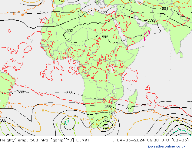 Géop./Temp. 500 hPa ECMWF mar 04.06.2024 06 UTC