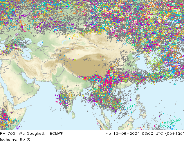 RH 700 hPa Spaghetti ECMWF Mo 10.06.2024 06 UTC